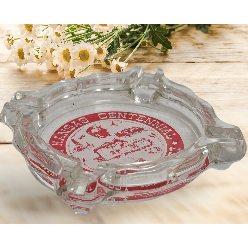 Vintage Hays, Kansas Centennial 1867-1967 Advertising Glass Ashtray